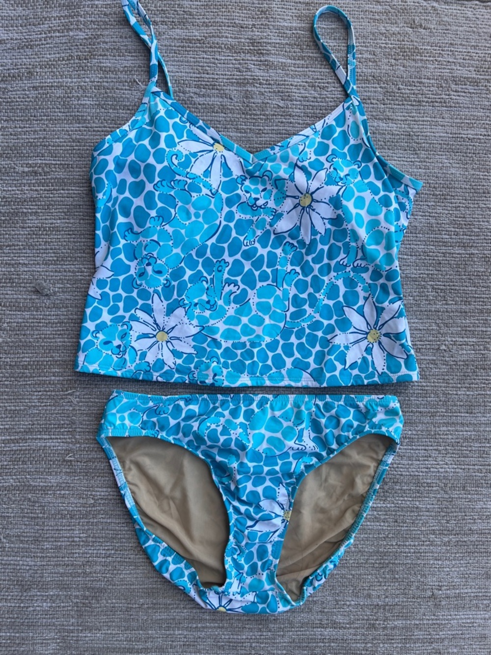 Vintage Lilly Pulitzer Aqua Blue Daisy Flower Water Reflection Puma Tankini Set